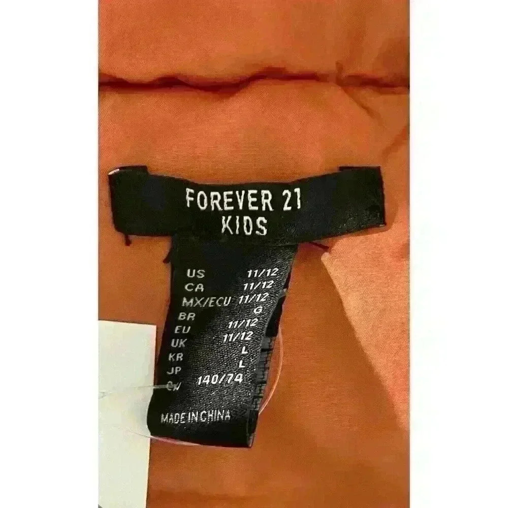 Kids Size 11/12 Forever 21 Green/Orange Oversized Puffer Coat NWT ￼ - Picture 6 of 7